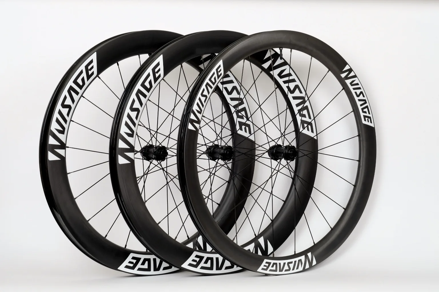 Three Nvisage carbon wheelsets with different rim depths