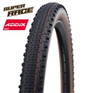 Durable mountain bike tyre with aggressive tread for optimal traction and performance on challenging trails.