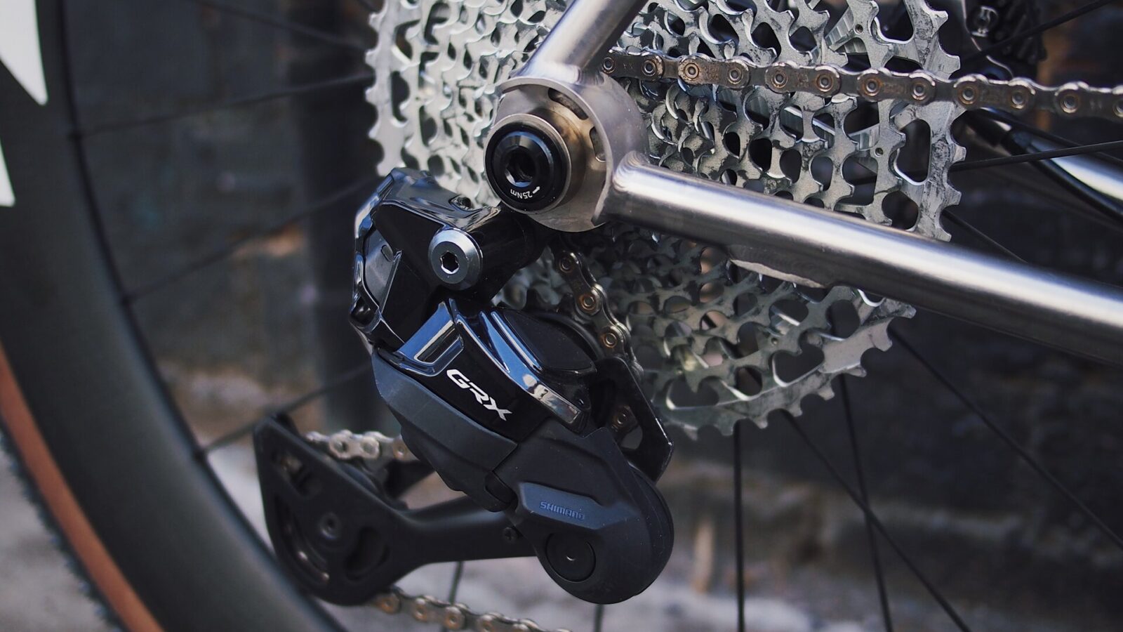 Simpatico N1 gravel configuration drivetrain and rear wheel detail